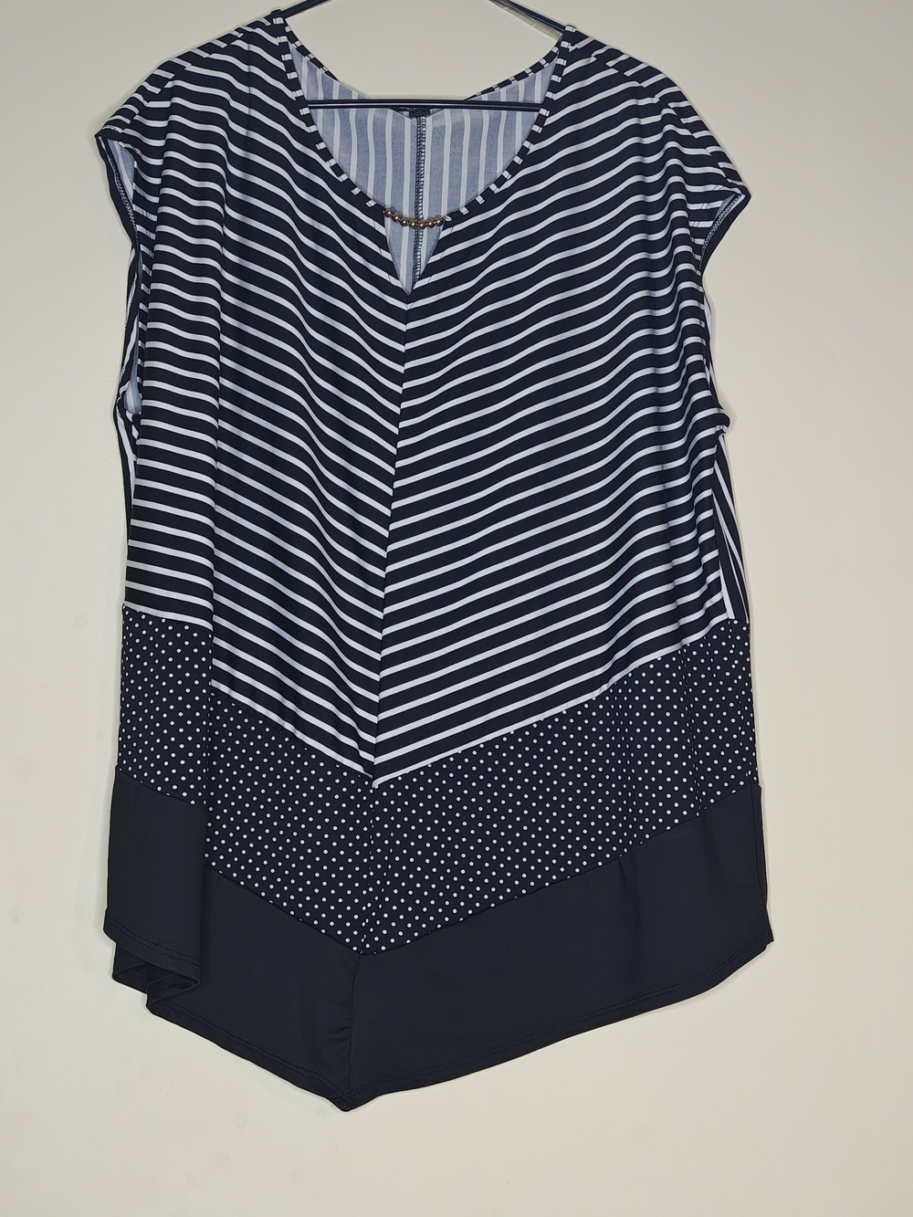Women's Robert Louis Stripe & Dot Mixed-Print Short Sleeve Top 3X